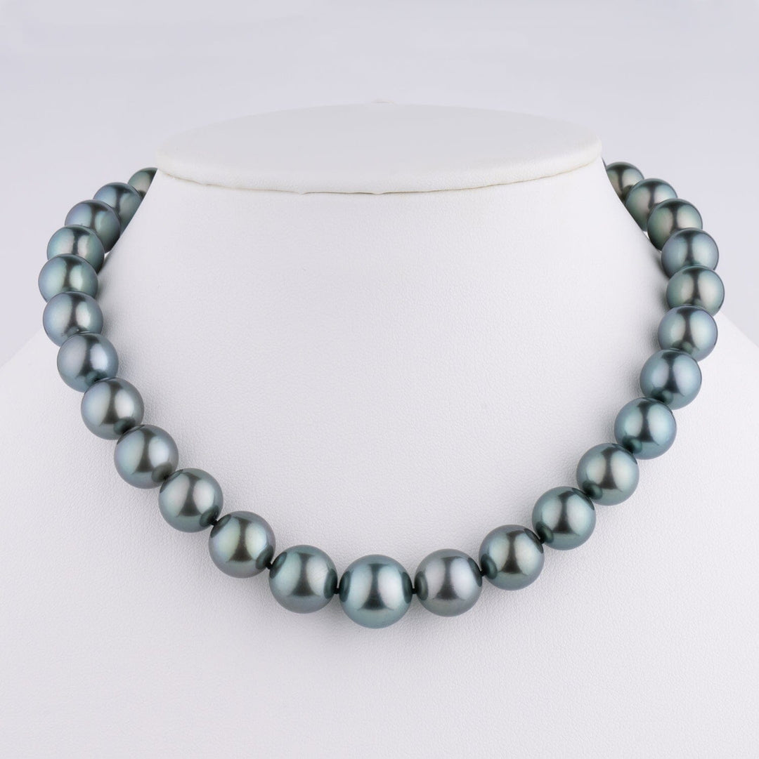 11-13.6 mm Blue Peacock Tahitian Necklace 18K Yellow Gold