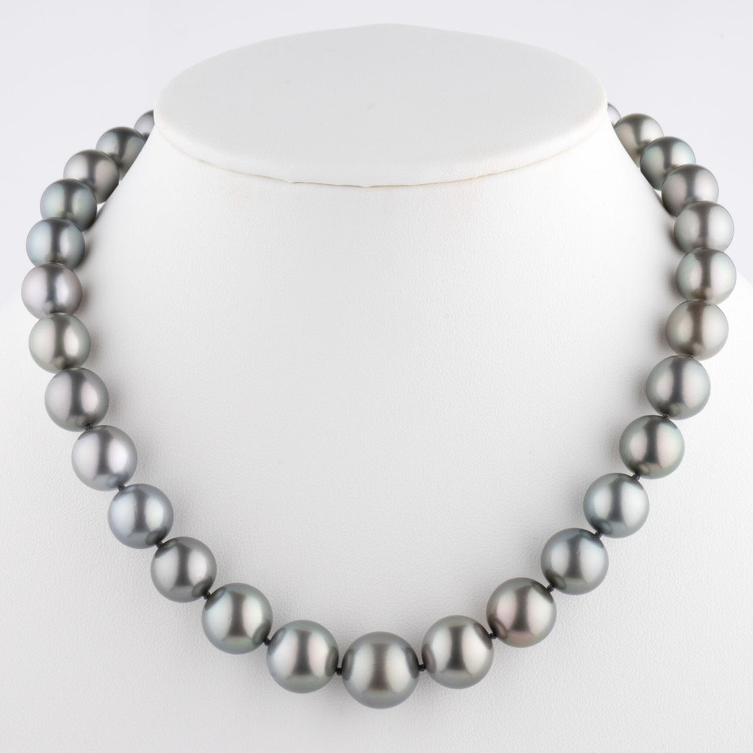 11.0-14.5 mm AA+/AAA Round Tahitian Pearl Necklace on bust