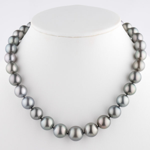11.0-14.5 mm AA+/AAA Round Tahitian Pearl Necklace on bust