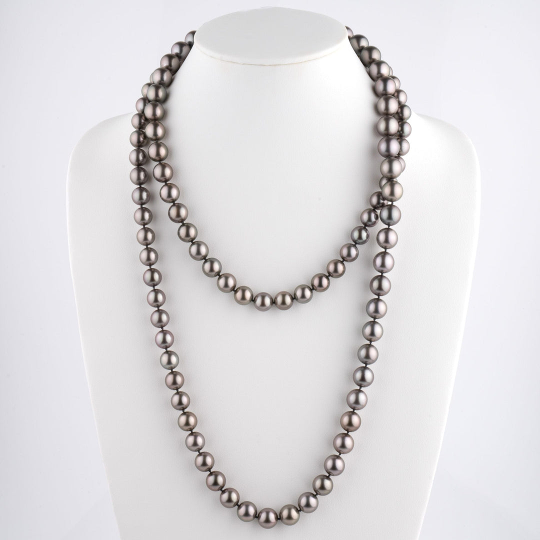 10.1-12.8mm Round Tahitian Pearl Necklace, 49.25 inches on bust