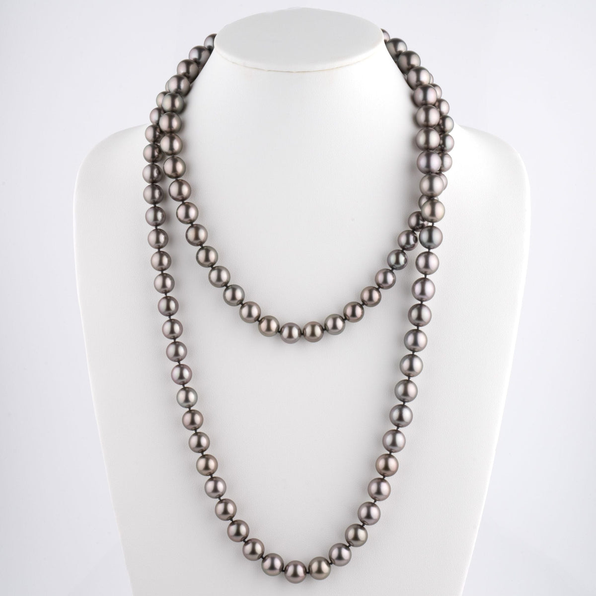 10.1-12.8 mm Round Tahitian Pearl Necklace, 49.25 inches on bust