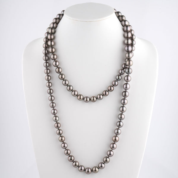 10.1-12.8 mm Round Tahitian Pearl Necklace, 49.25 inches on bust