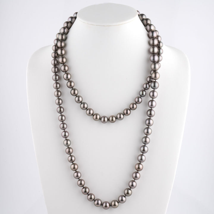 10.1-12.8mm Round Tahitian Pearl Necklace, 49.25 inches on bust