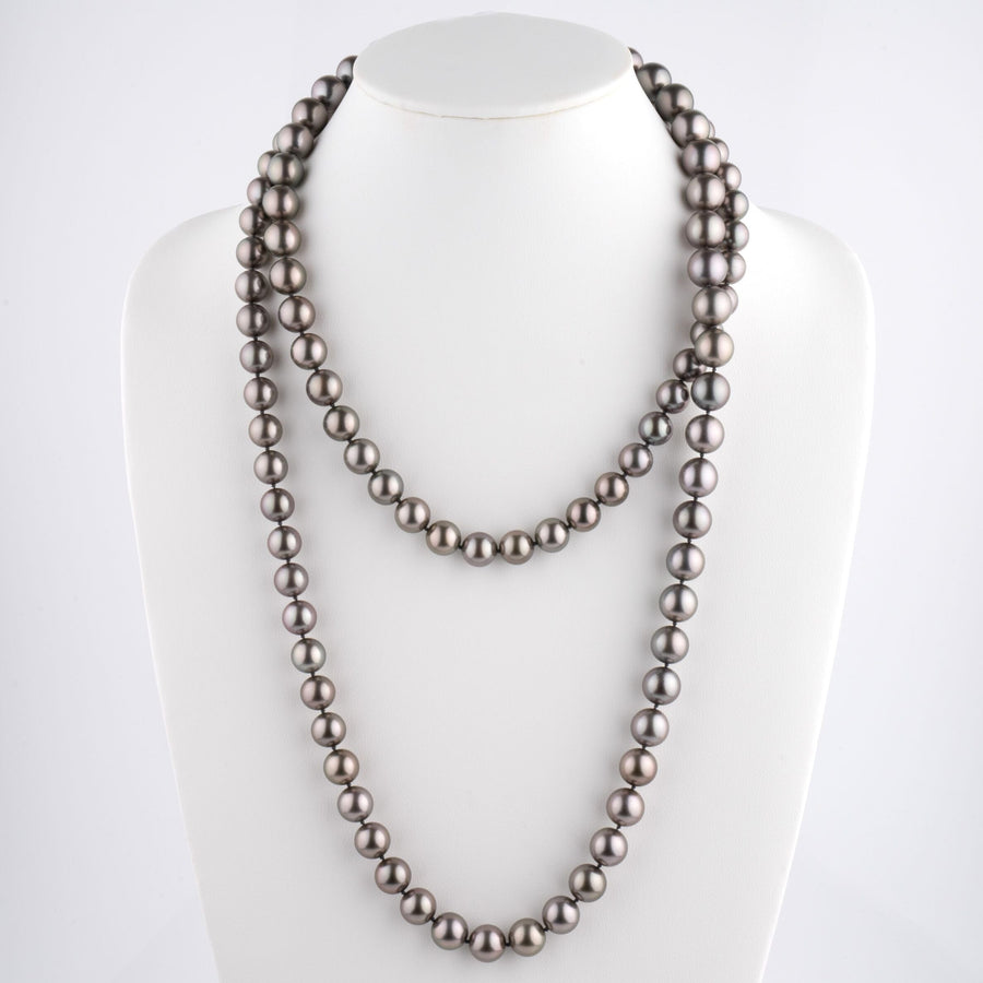 10.1-12.8 mm Round Tahitian Pearl Necklace, 49.25 inches on bust