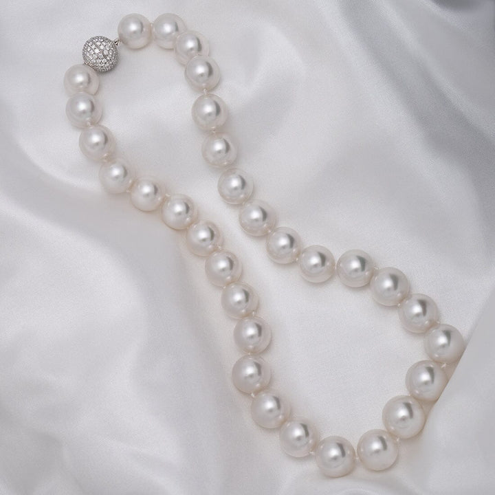 13.0–14.8 mm round South Sea pearl and diamond necklace