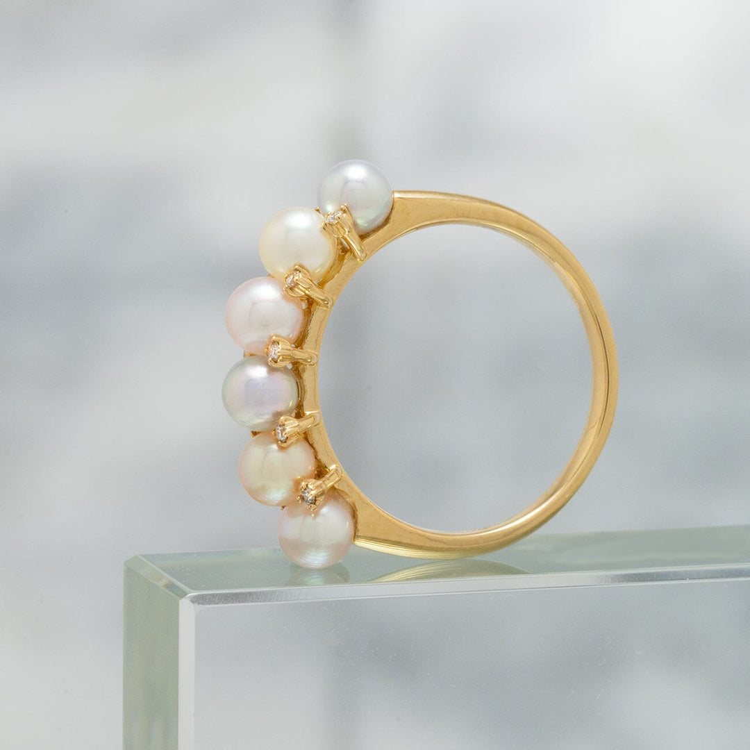 U-14-A: 4 mm Multicolor Akoya Pearl and Diamond Ring