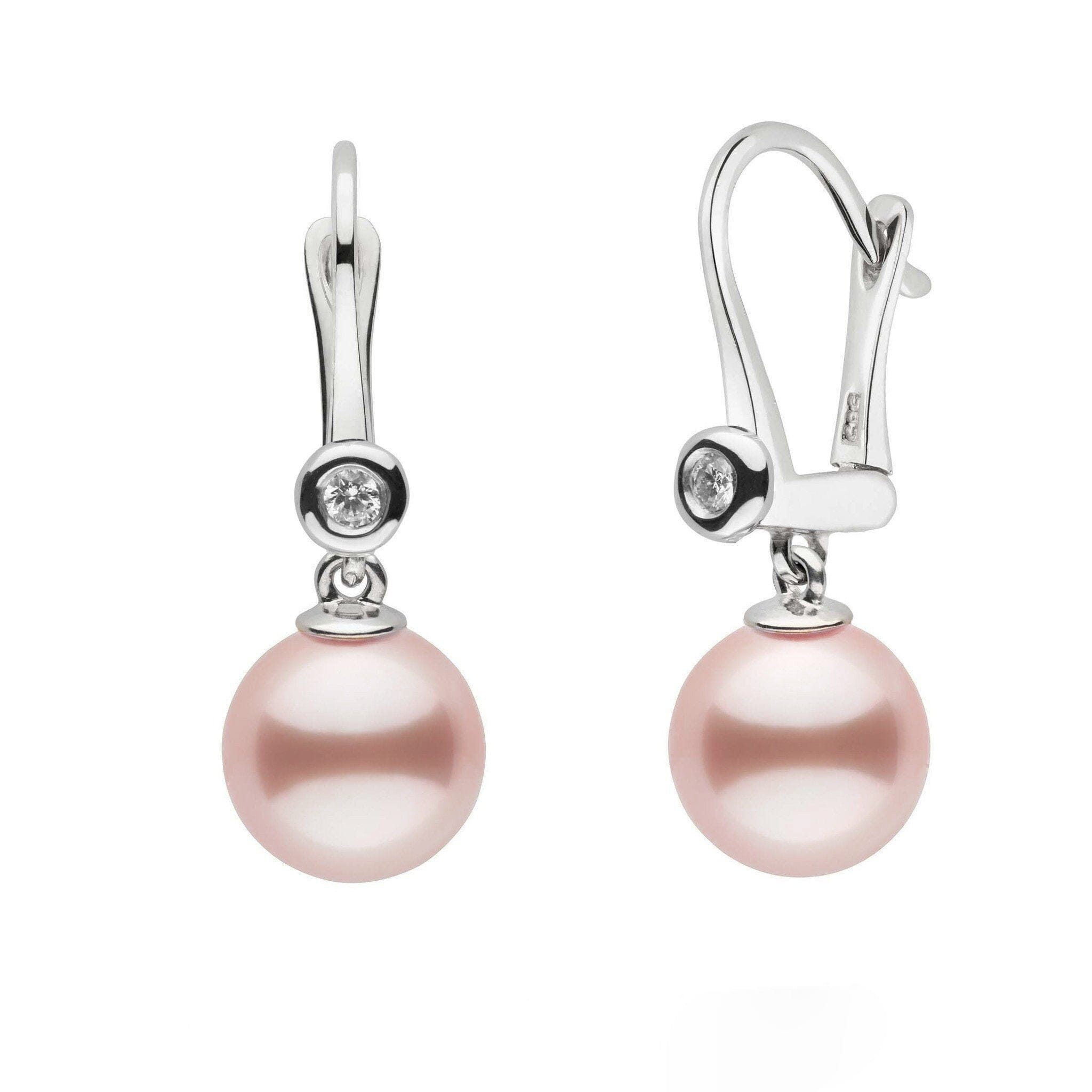 9.0-10.0 mm AAA Freshwater Pastel Pink to Peach Pearl and Diamond Romantic Collection Earrings