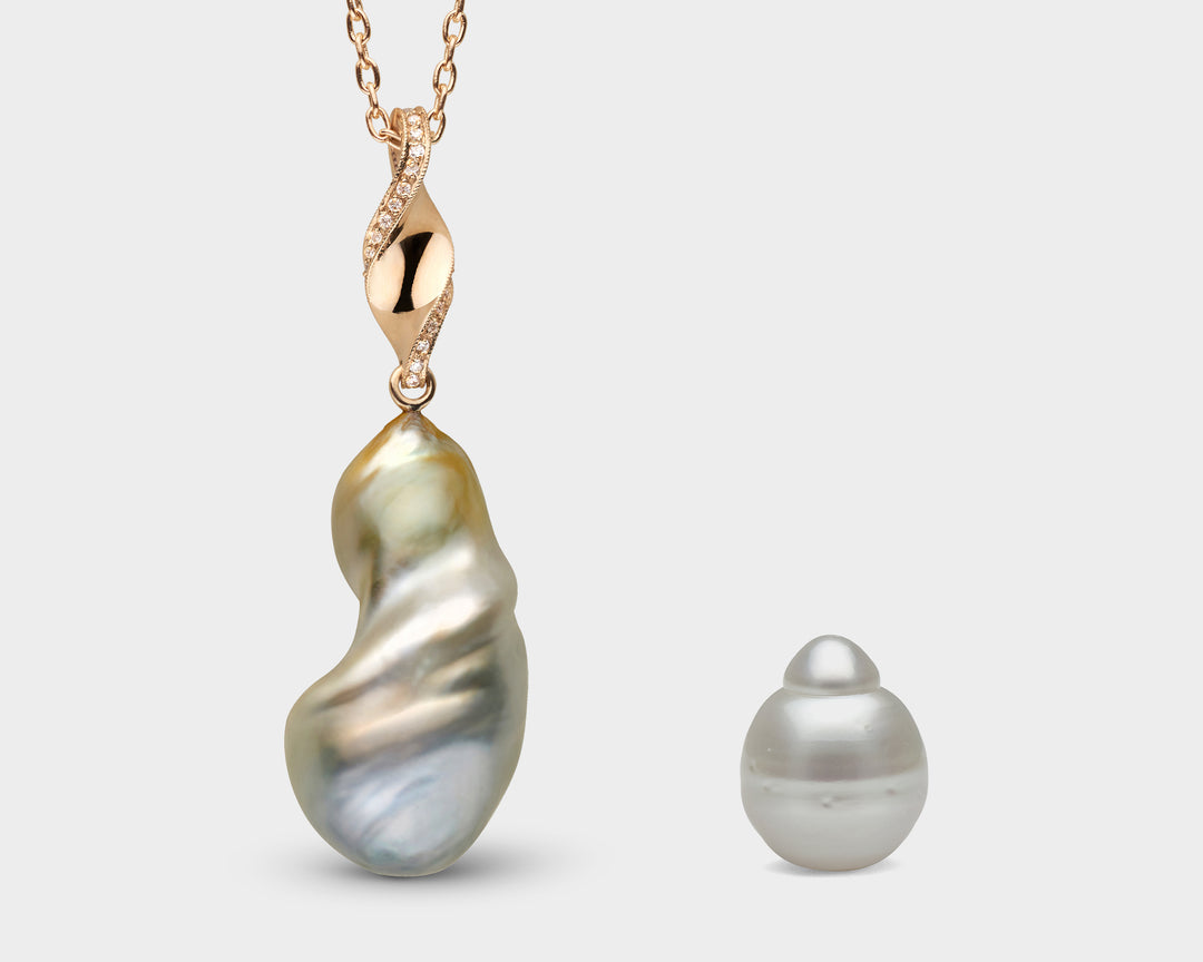 exotic baroque shapes of white South Sea pearls