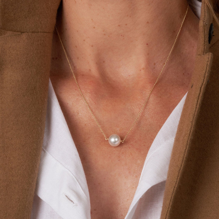 10.0-11.0 mm White South Sea Pearl Solitaire Pendant on model