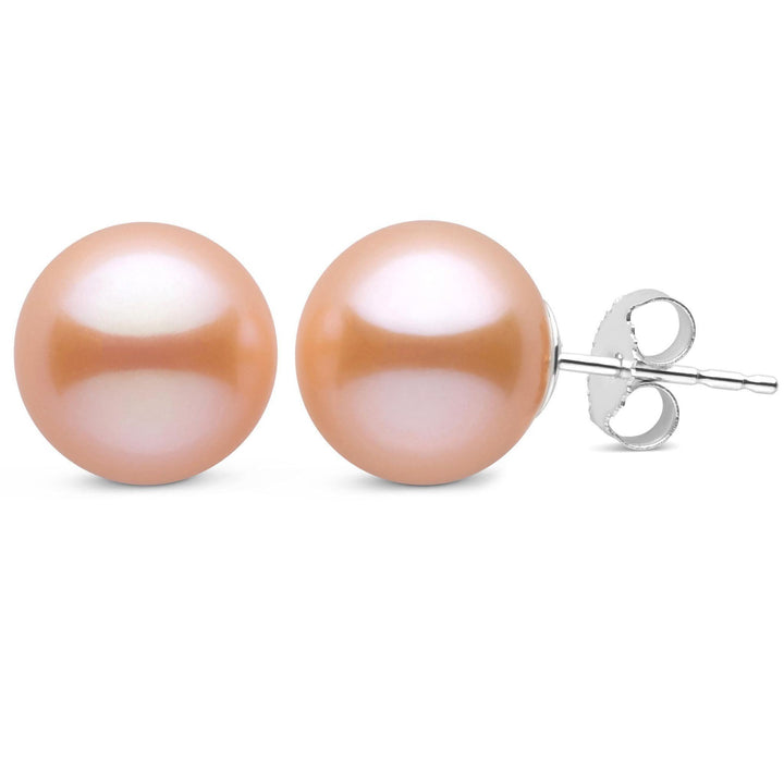 10.0-11.0 mm Pink to Peach Freshadama Freshwater Pearl Stud Earrings white gold