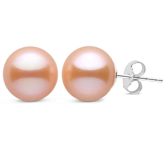 10.0-11.0 mm Pink to Peach Freshadama Freshwater Pearl Stud Earrings white gold