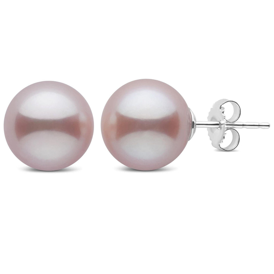 10.0-11.0 mm AAA Lavender Freshwater Pearl Stud Earrings white gold