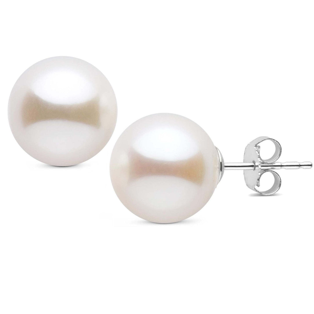 10.0-11.0 mm AAA White Freshwater Pearl Stud Earrings white gold