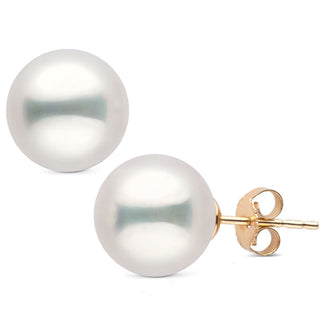 11.0-12.0 mm White Edison Freshwater Pearl Stud Earrings featuring large, lustrous white pearls set on elegant yellow gold posts for a timeless and sophisticated look.