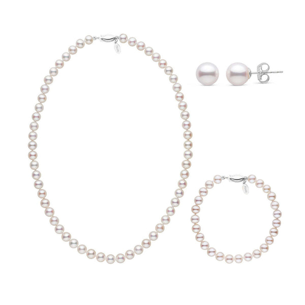 16 Inch 3 Piece 6.5-7.0 mm White Freshadama Freshwater Pearl Set white gold
