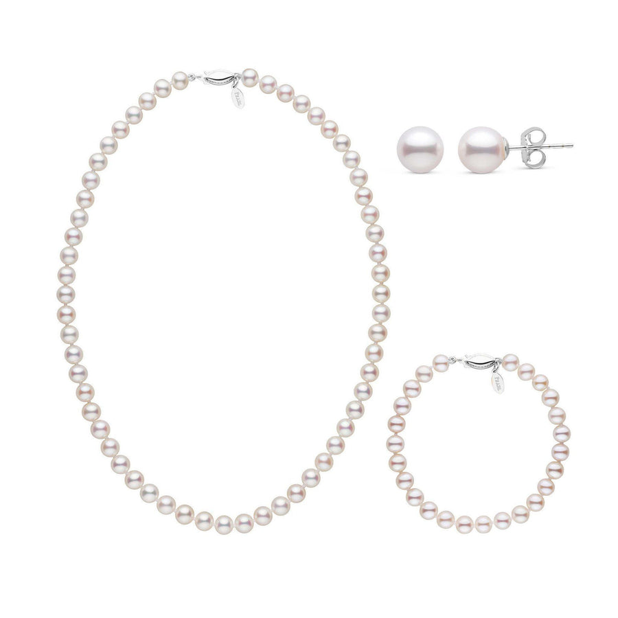 16 Inch 3 Piece 6.5-7.0 mm White Freshadama Freshwater Pearl Set white gold