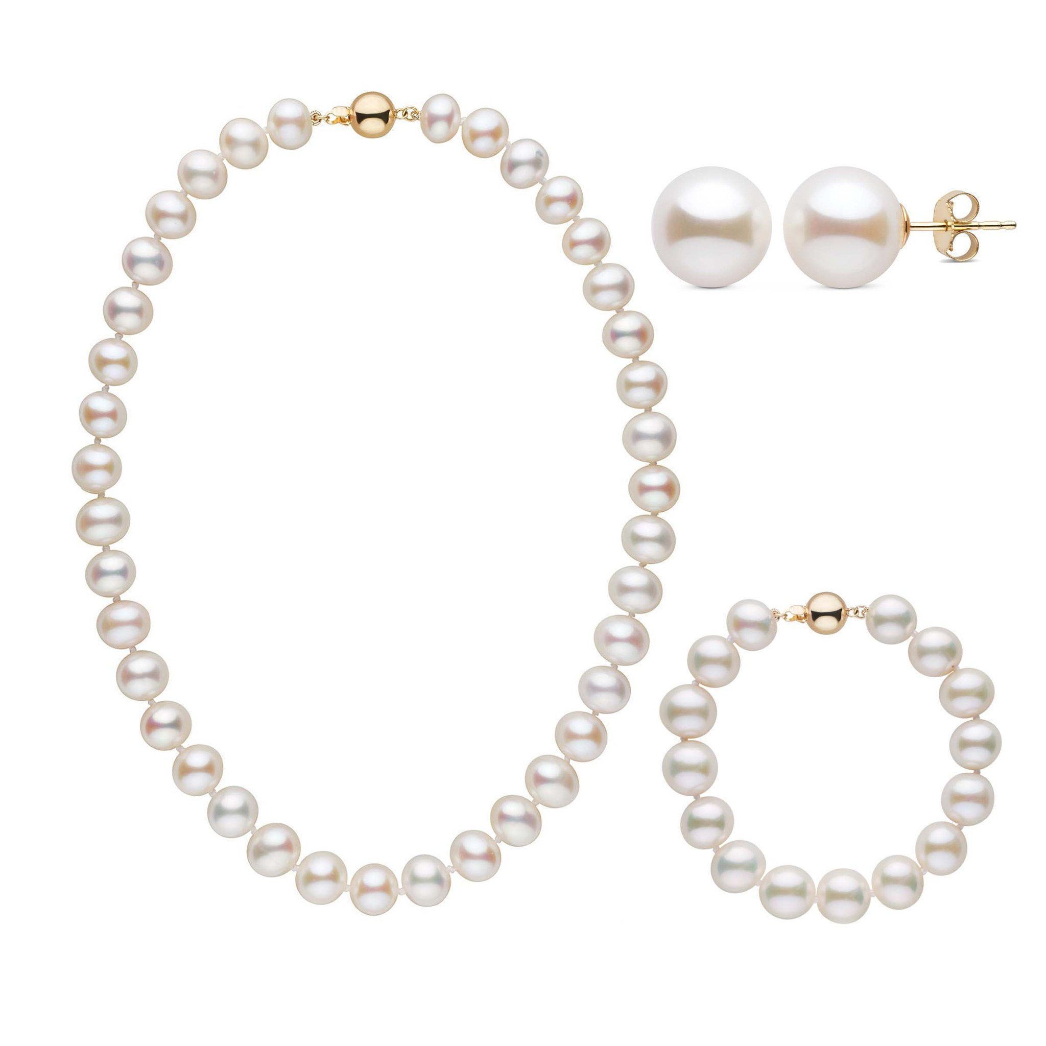 Necklace bracelet and earrings 9.5-10.5 mm AA+ White Freshwater Pearl Set