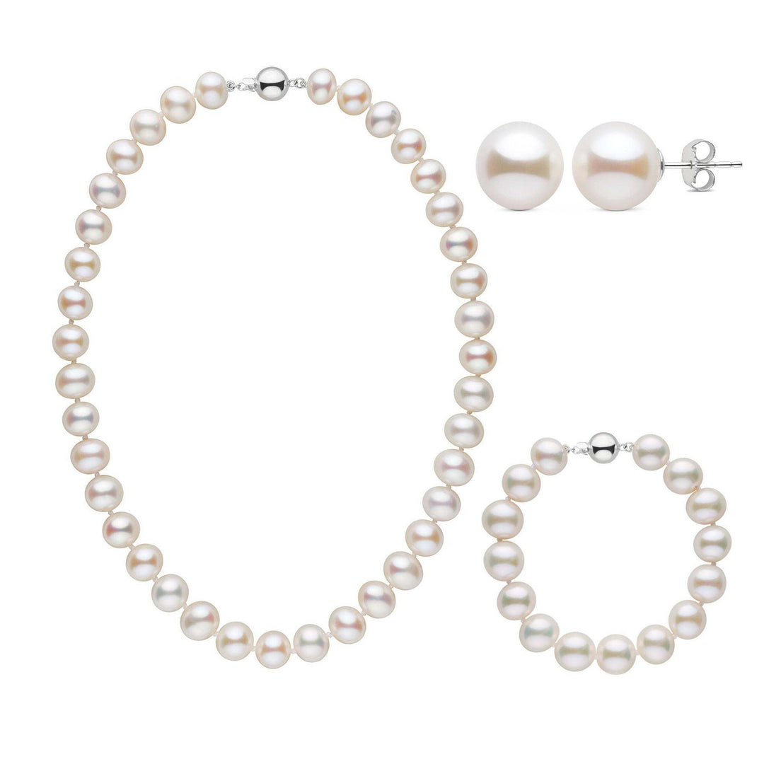 9.5-10.5 mm AA+ White Freshwater necklace bracelet and earrings set