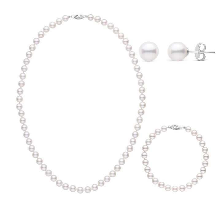 16 Inch 3 Piece Set of 6.0-6.5 mm AA+ White Akoya Pearls
