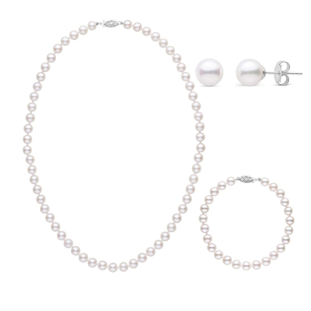 16 Inch 3 Piece Set of 6.0-6.5 mm AA+ White Akoya Pearls