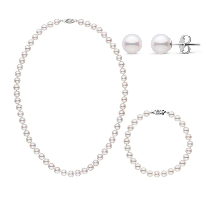 16 Inch 3 Piece Set of 6.0-6.5 mm AAA White Akoya Pearls