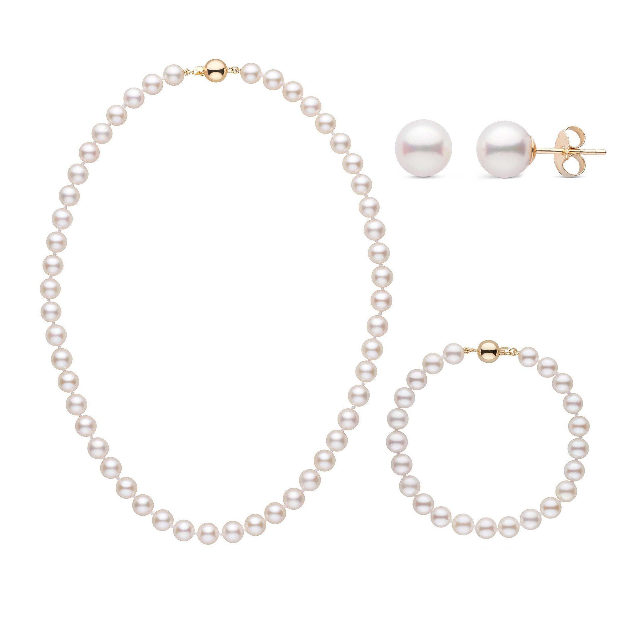 AA Quality 7-8mm Natural White Akoya Cultured Pearl Necklace & Earrings Set – 20 Inch, Nickel-Free
