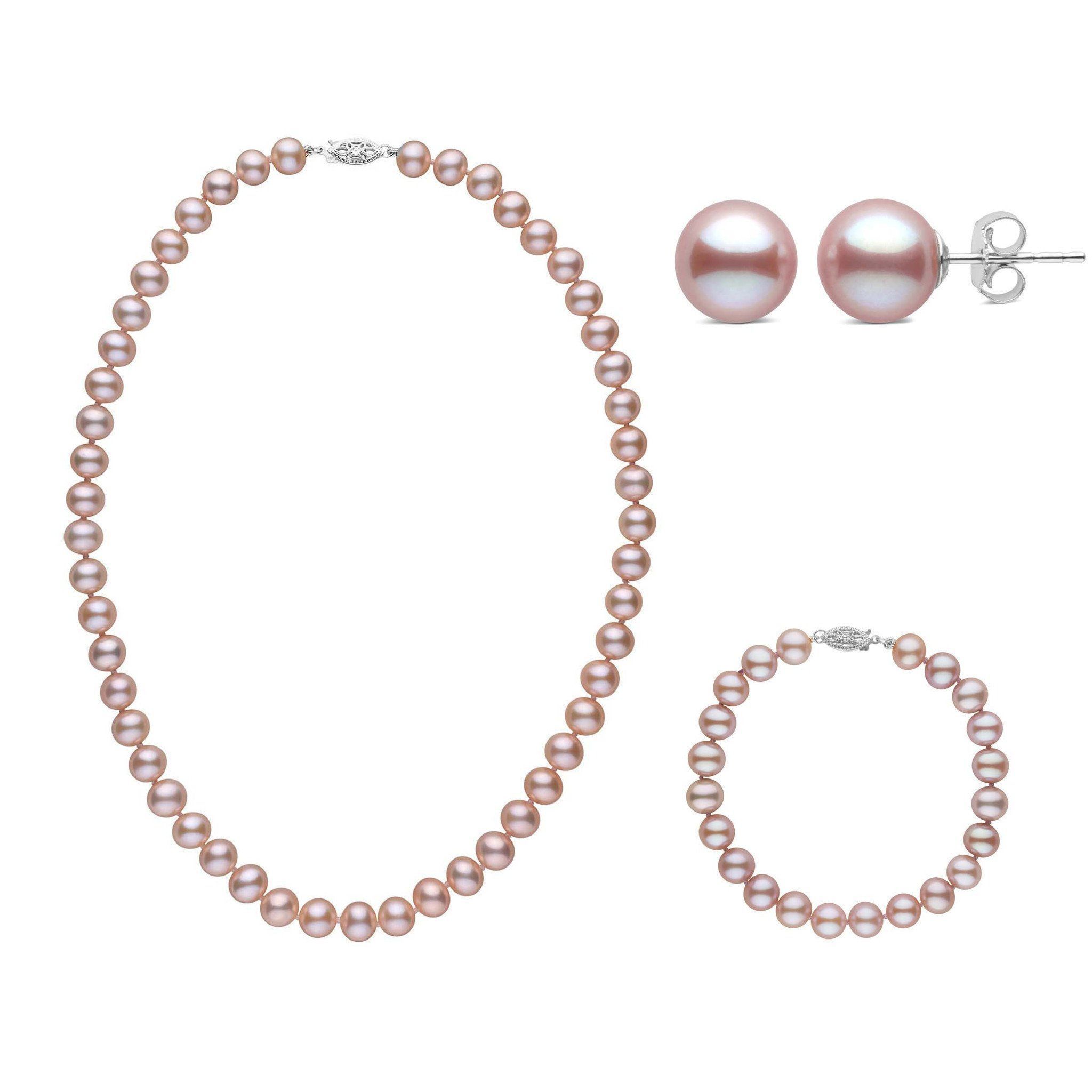16 Inch 3 Piece Set of 7.5-8.0 mm AA+ Lavender Freshwater Pearls white gold