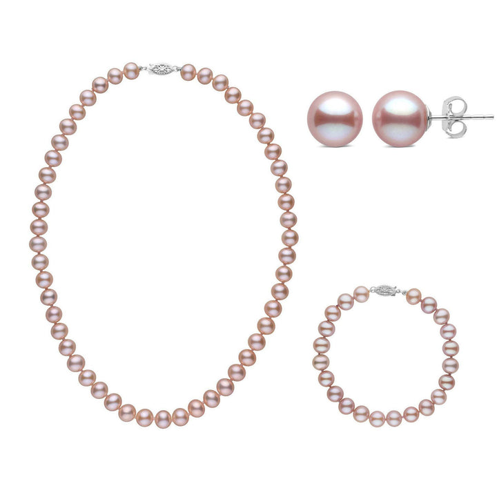 16 Inch 3 Piece Set of 7.5-8.0 mm AA+ Lavender Freshwater Pearls white gold