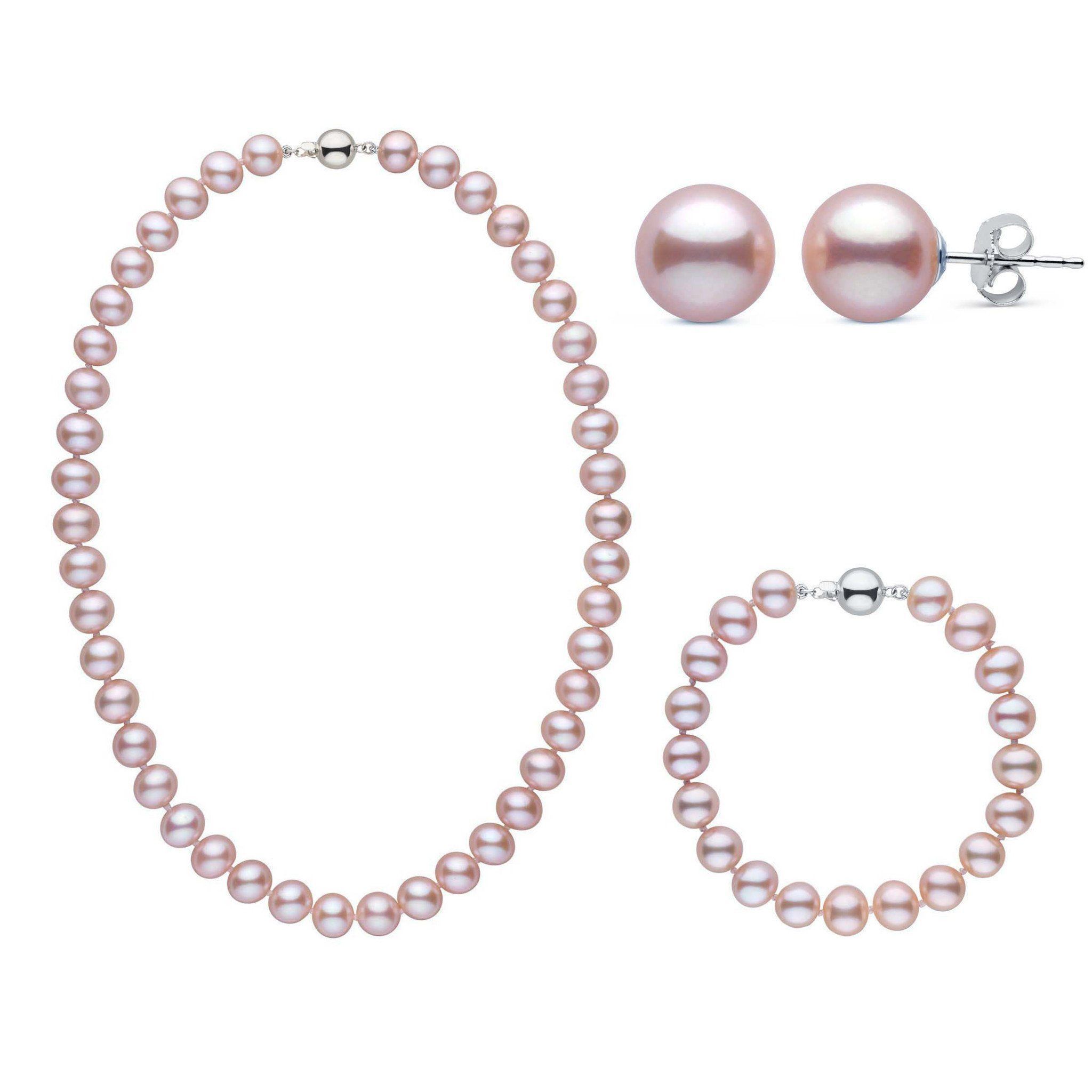 16 Inch 3 Piece Set of 8.5-9.0 mm AA+ Lavender Freshwater Pearls white gold