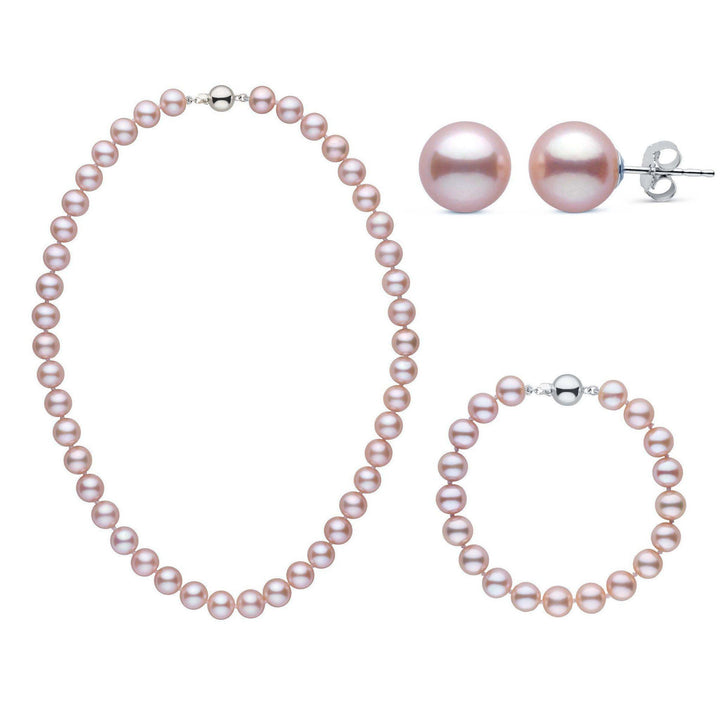 16 Inch 3 Piece Set of 8.5-9.0 mm AAA Lavender Freshwater Pearls white gold