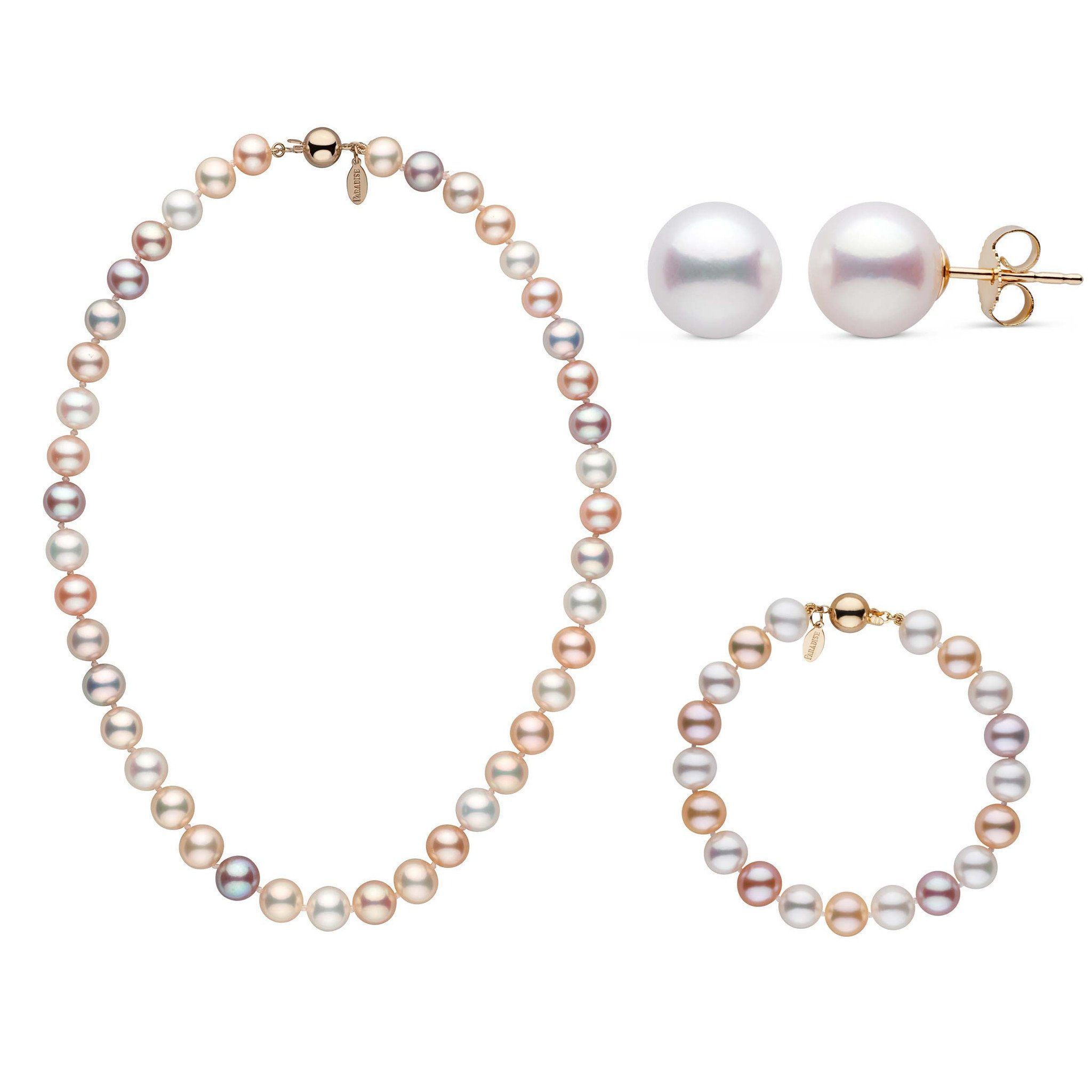 16 Inch 3 Piece 8.5-9.0 mm Freshadama Multicolor Freshwater Pearl Set yellow gold