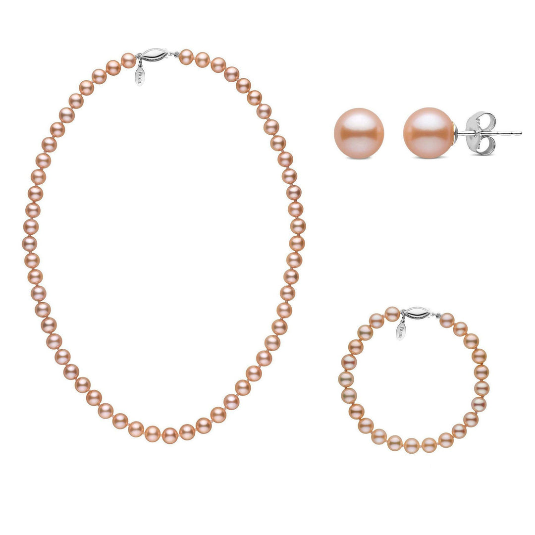 16 Inch 6.5-7.0 mm Pink to Peach Freshadama Freshwater Pearl Set white gold