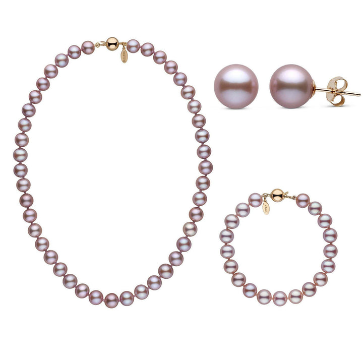 Necklace Bracelet Earrings 8.5-9.0 mm Lavender Freshadama Freshwater Pearl Set