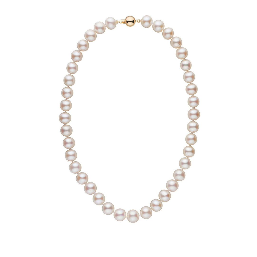 10.5-11.5 mm AA+ White Freshwater Pearl Necklace featuring lustrous round pearls with a classic gold clasp, elegant and timeless pearl strand for refined style.