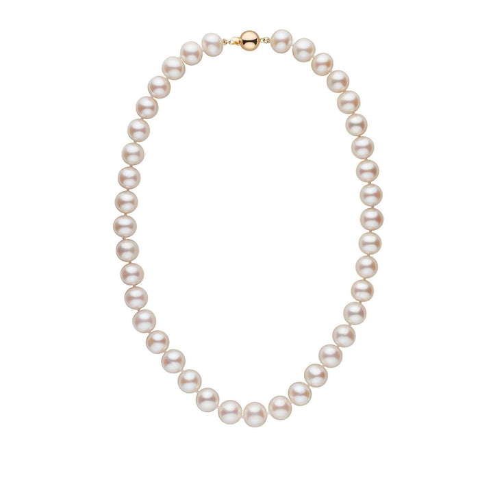 10.5-11.5 mm AA+ White Freshwater Pearl Necklace featuring lustrous round pearls with a classic gold clasp, elegant and timeless pearl strand for refined style.