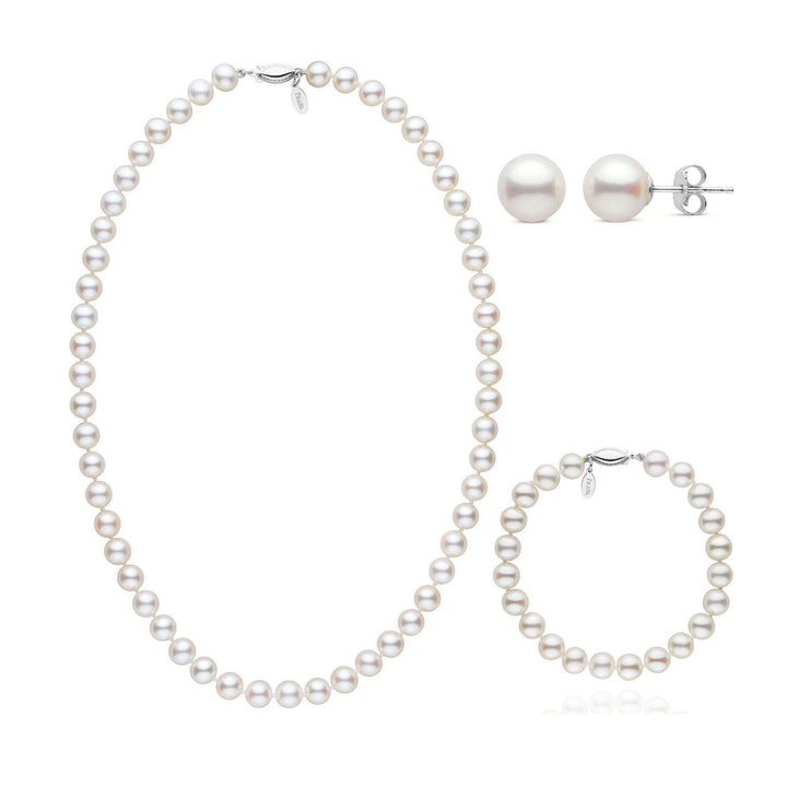 18 Inch 3 Piece 7.5-8.0 mm White Freshadama Freshwater Pearl Set in white gold