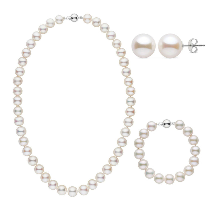 18 Inch 3 Piece 9.5-10.5 mm AAA White Freshwater Pearl Set in white gold