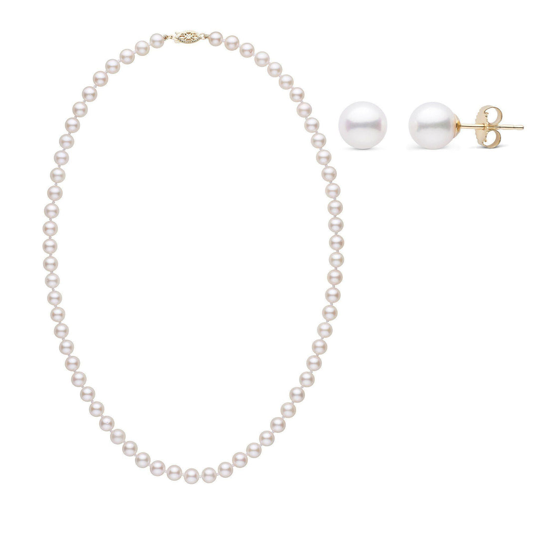 18 Inch 2 Piece Set of 6.0-6.5 mm AA+ White Akoya Pearls