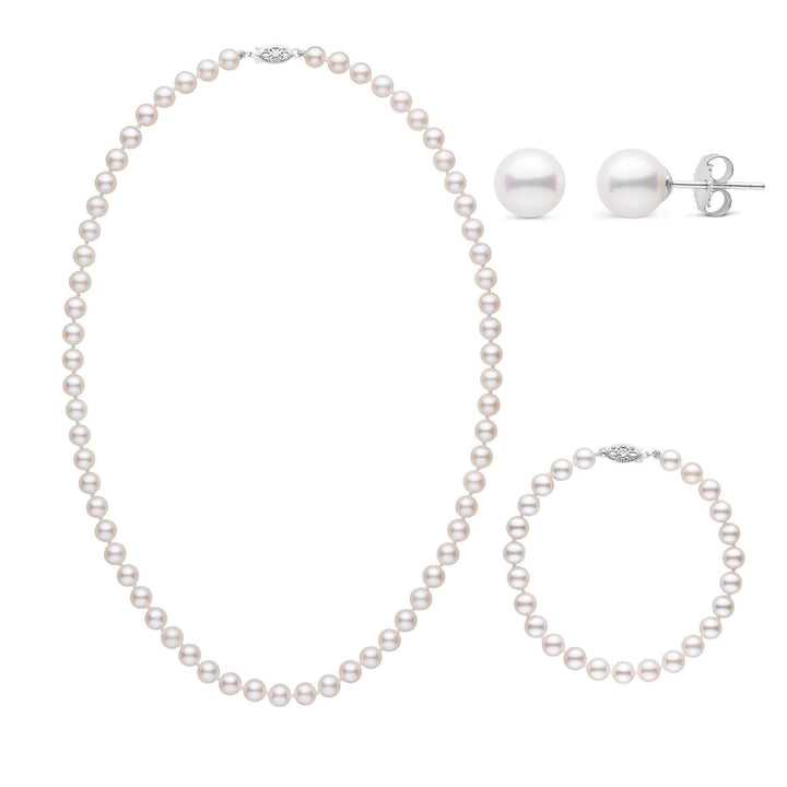 18 Inch 3 Piece Set of 6.0-6.5 mm AA+ White Akoya Pearls