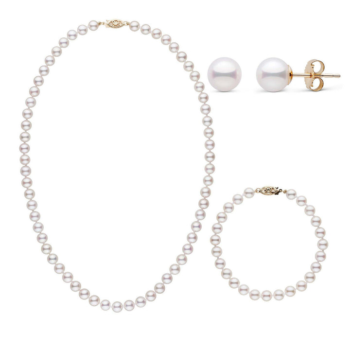 18 Inch 3 Piece Set of 6.0-6.5 mm AAA White Akoya Pearls