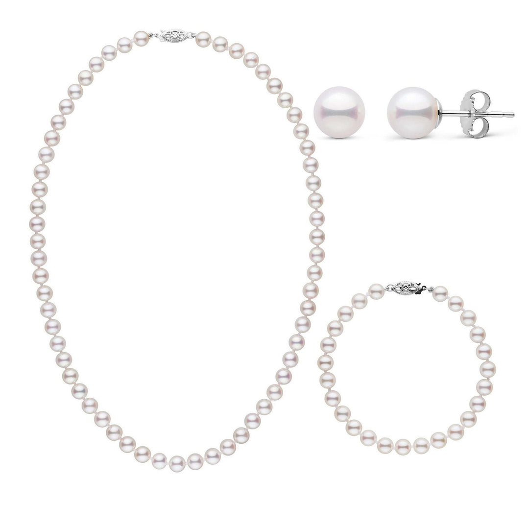18 Inch 3 Piece Set of 6.0-6.5 mm AAA White Akoya Pearls