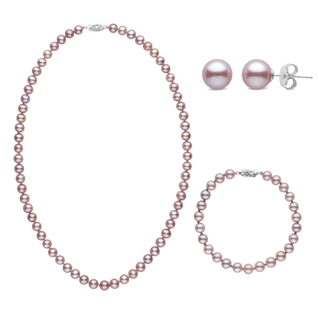 18 Inch 3 Piece Set of 6.5-7.0 mm AAA Lavender Freshwater Pearls white gold