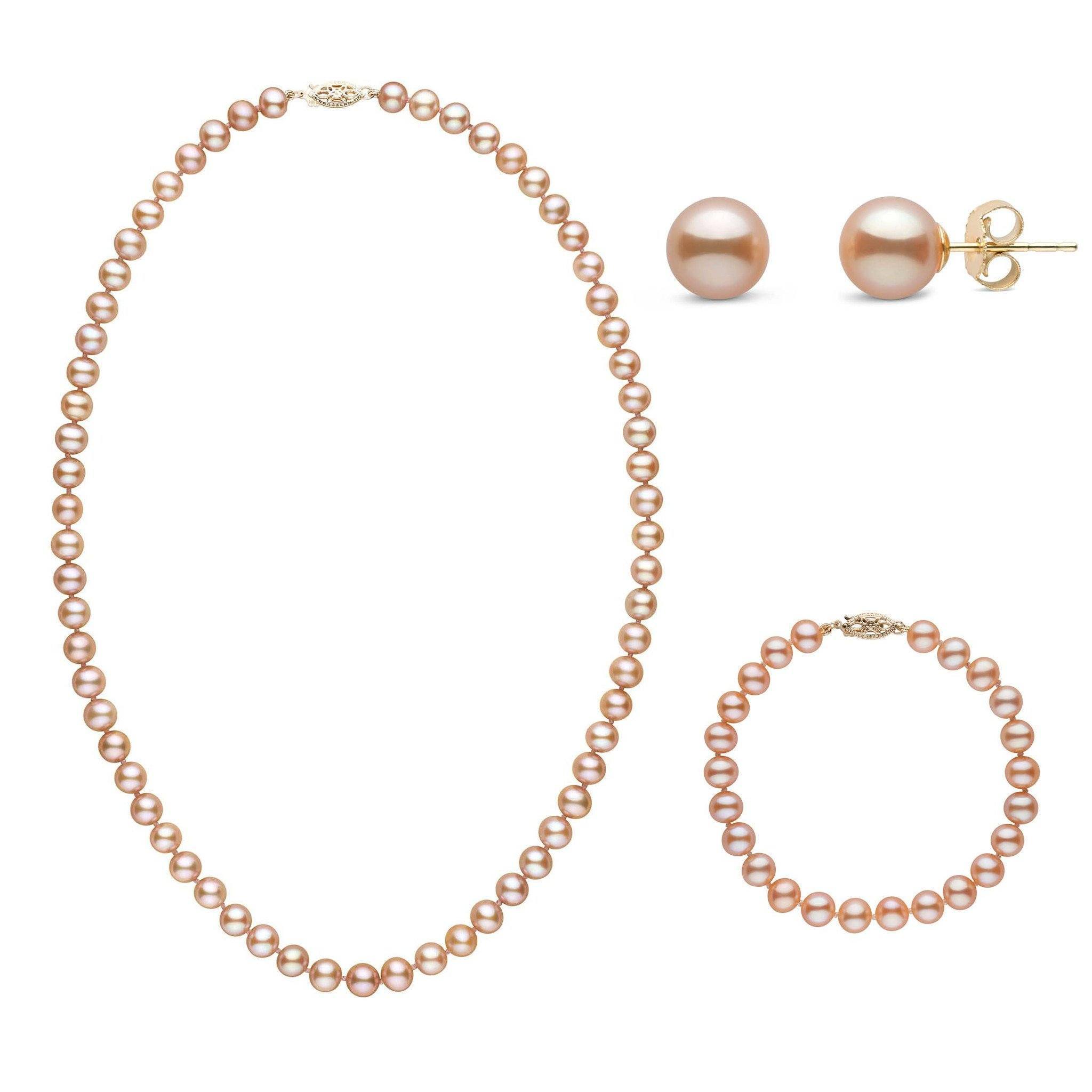 3-Piece Set of 6.5-7.0 mm AAA Pink Freshwater Pearls – Pearl Paradise