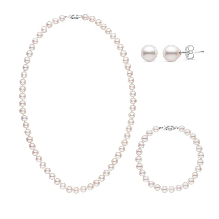 18 Inch 3 Piece Set of 6.5-7.0 mm AAA White Freshwater Pearls