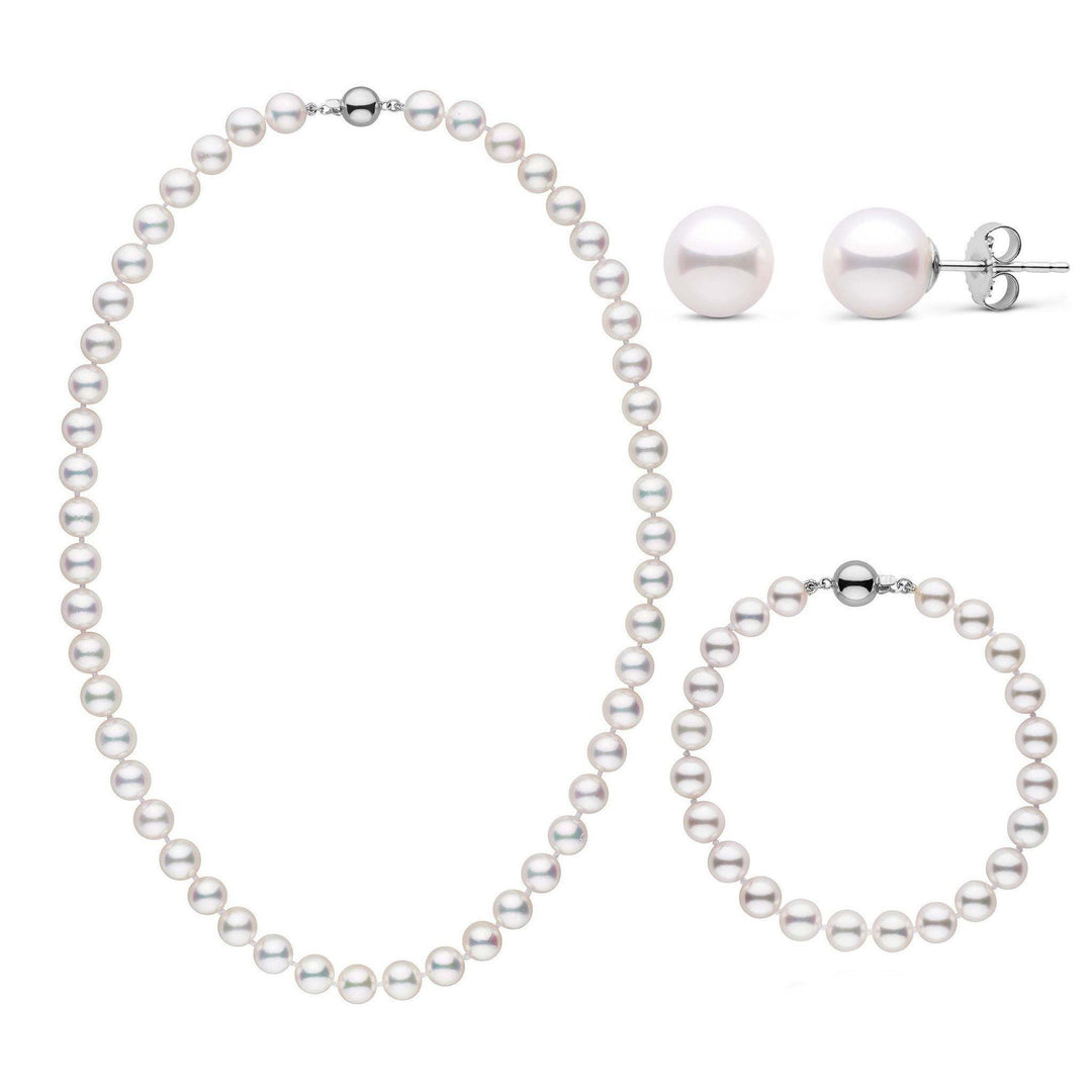 Japanese Akoya Pearl Necklace Bracelet and Earrings set in AAA