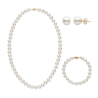 3-Piece Set of 7.5-8.0 mm AA+ White Freshwater Pearls