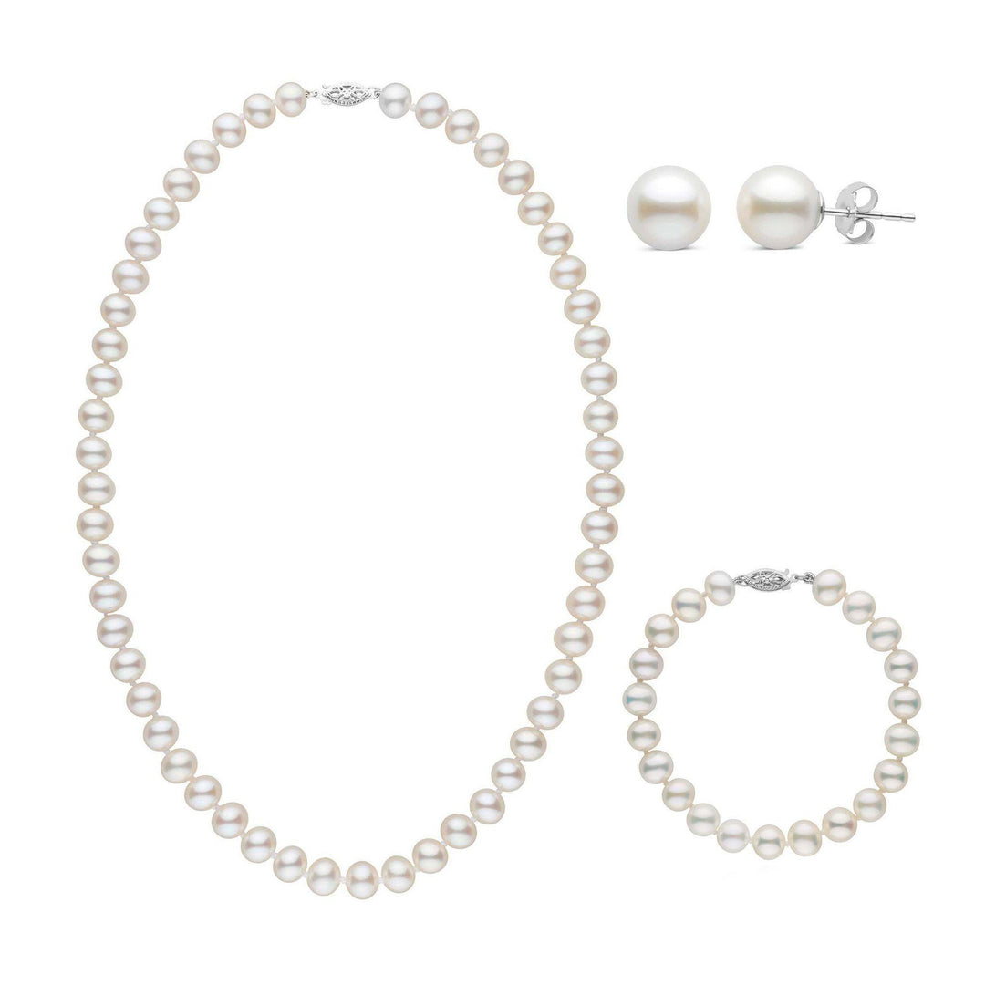 18 Inch 3 Piece Set of 7.5-8.0 mm AA+ White Freshwater Pearls