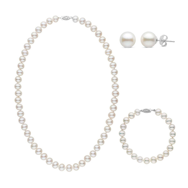 3-Piece Set of 7.5-8.0 mm AA+ White Freshwater Pearls