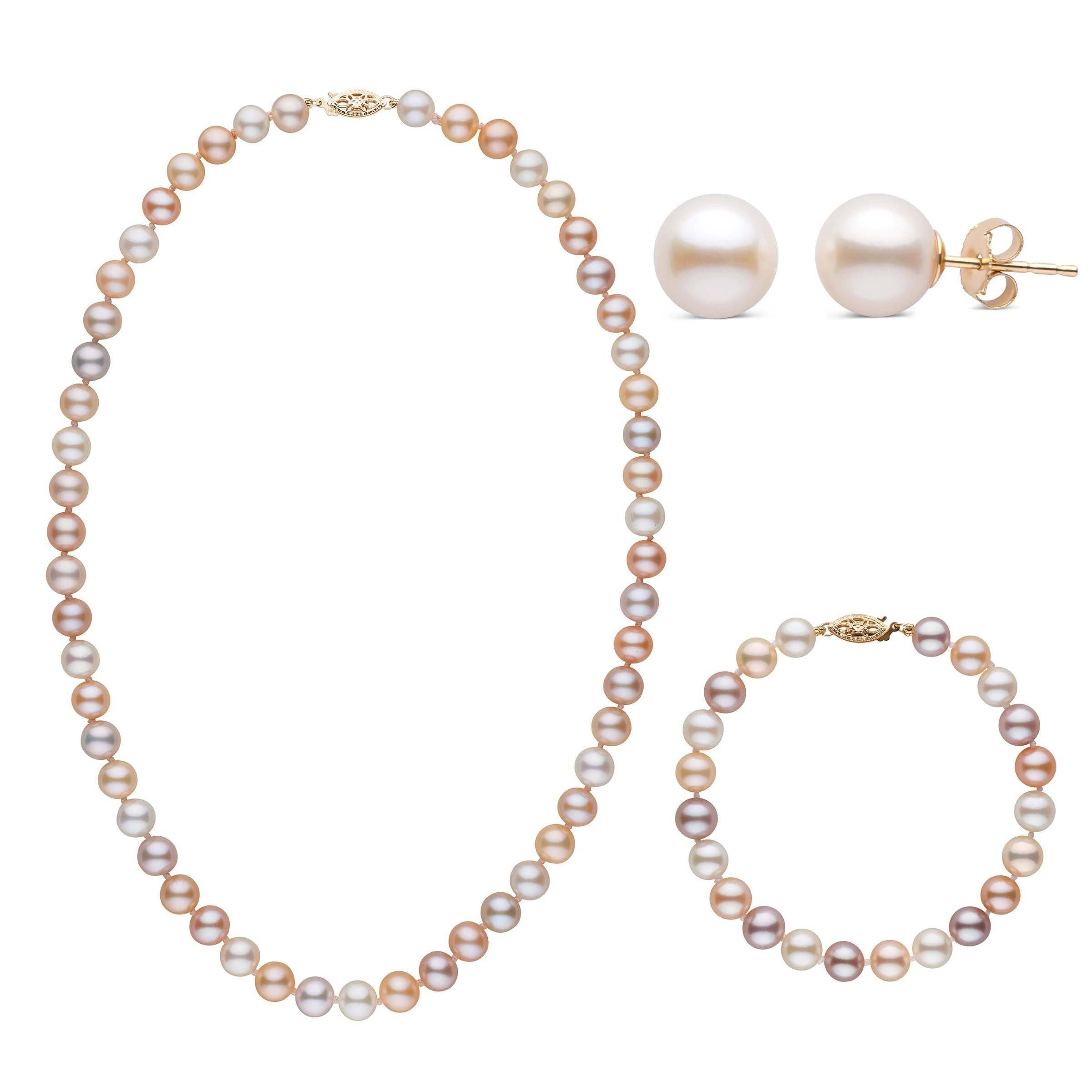 18 Inch 3 Piece Set of 7.5-8.0 mm AAA Multicolor Freshwater Pearls