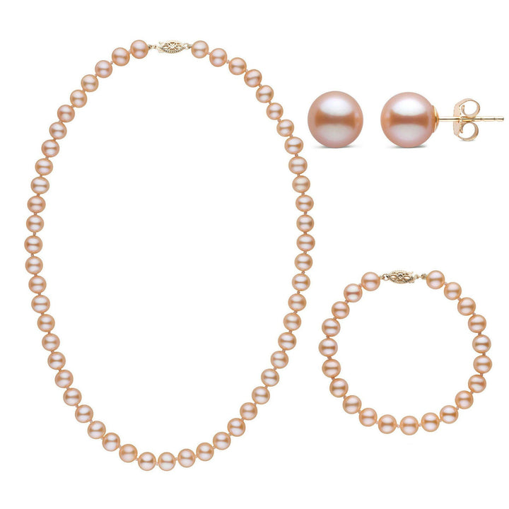 18 Inch 3 Piece Set of 7.5-8.0 mm AAA Pink Freshwater Pearls